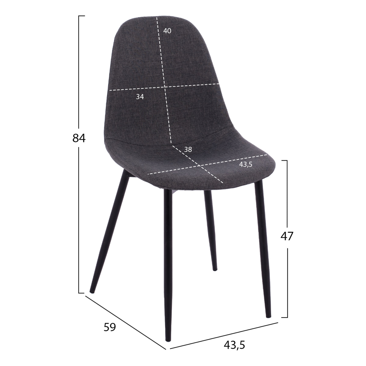 Dining Chair Leonardo Dark Grey Fabric