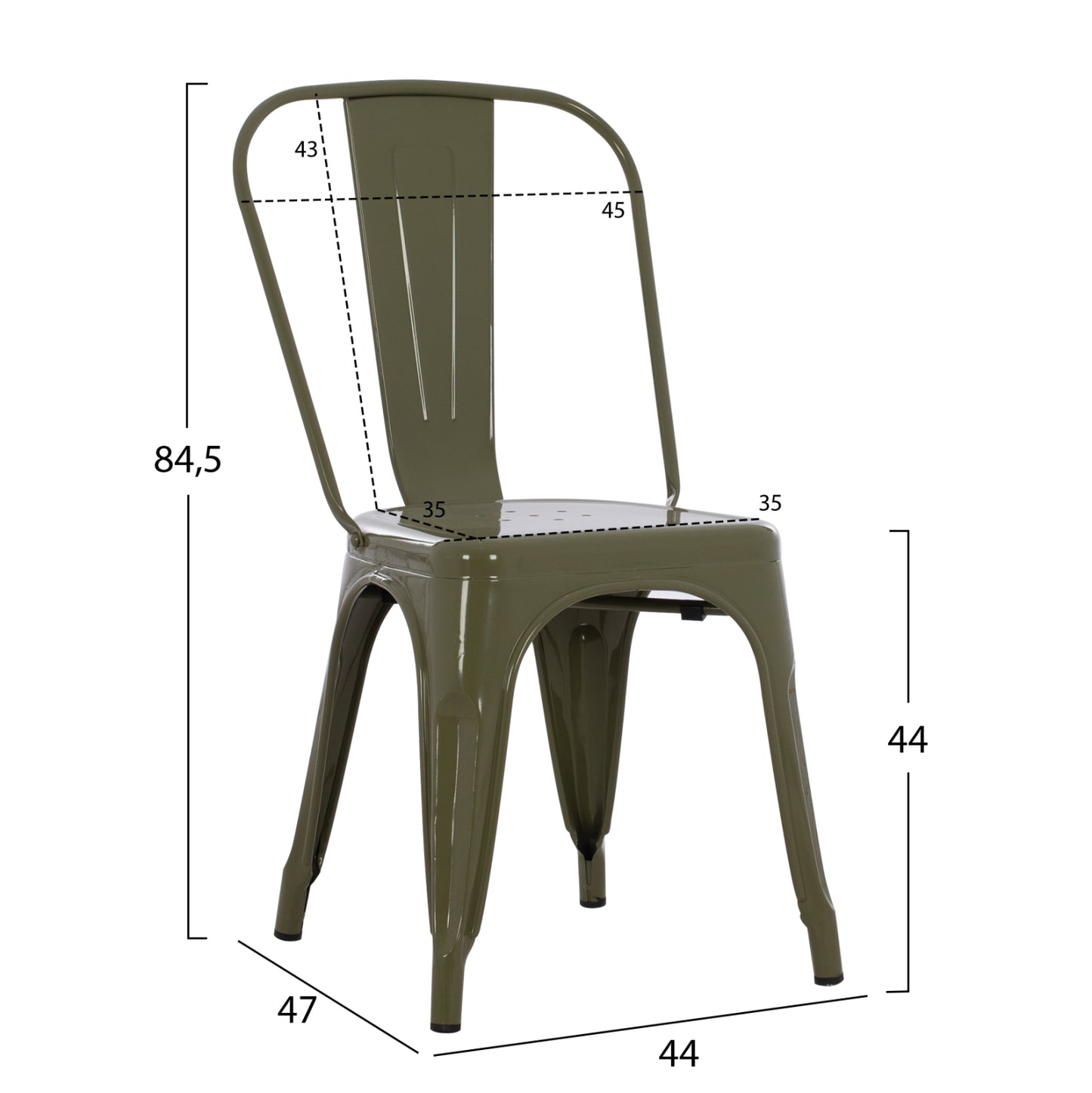Dining Chair Melita-pro Hm8641.43 Metal In Dark Olive Green 44x47x84.5hcm.