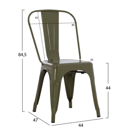 Dining Chair Melita-pro Hm8641.43 Metal In Dark Olive Green 44x47x84.5hcm.