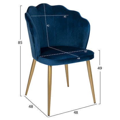 Chair Avie Hm8737.08 Metallic With Blue Velvet And Golden Legs 48x48x85Ηcm.
