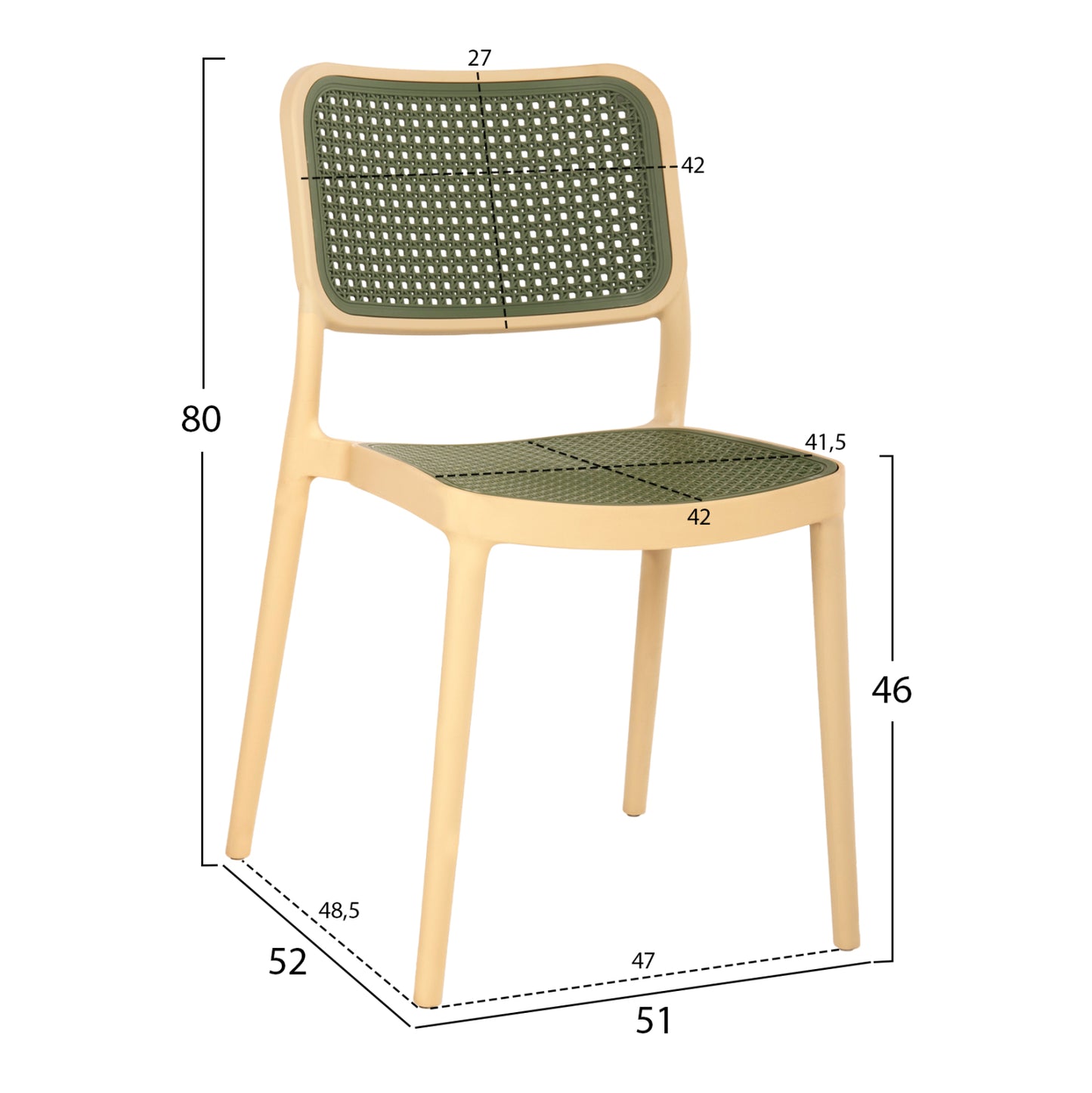 Chair Polypropylene Meko Hm5934.04 Beige And Olive Green 51x52x80hcm.