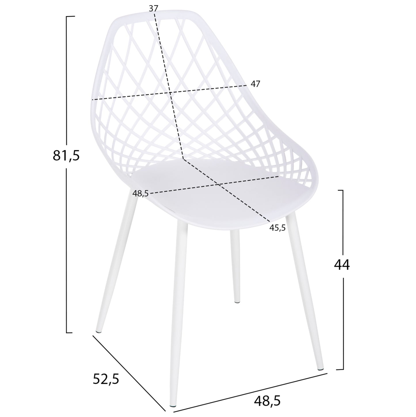Chair Polypropylene Lio Hm9524.11 In White Color With White Metal Legs 52x53x82hcm.