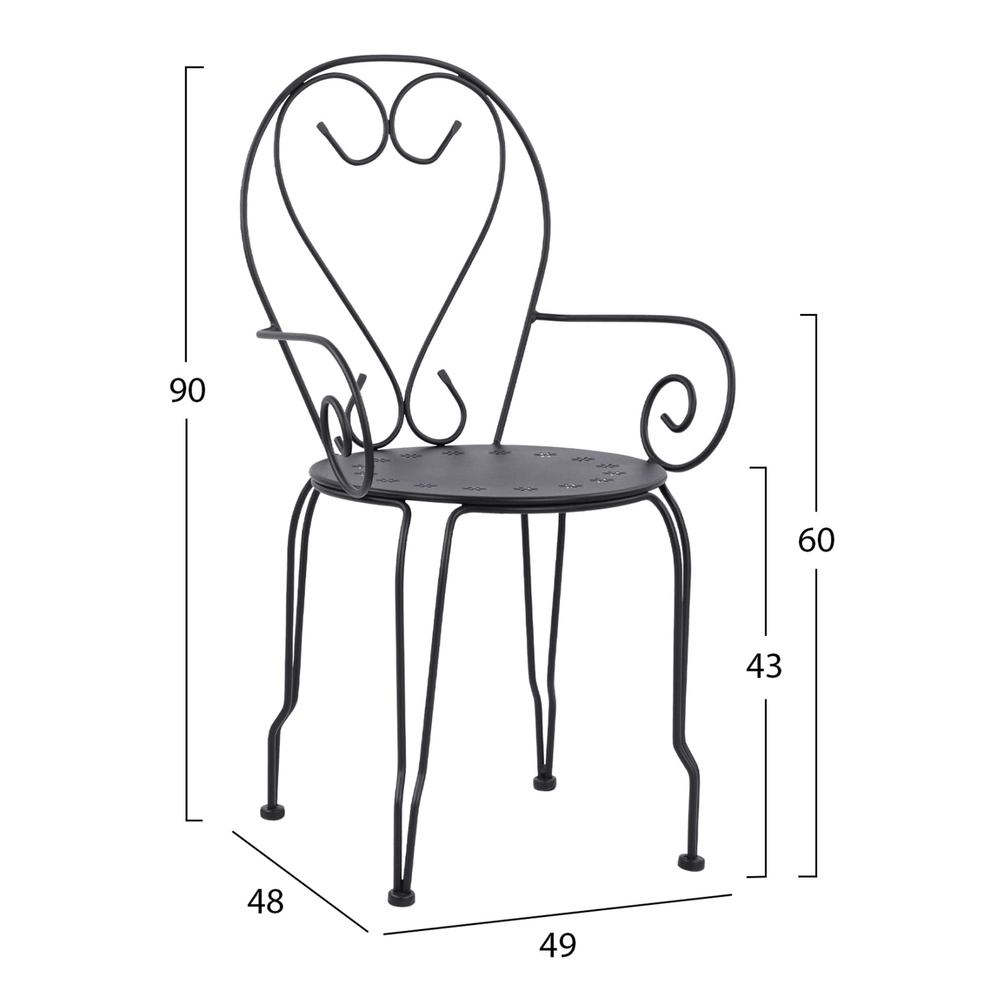 Metallic Armchair Amore Black Color Hm5008.11 49x48x90 Cm