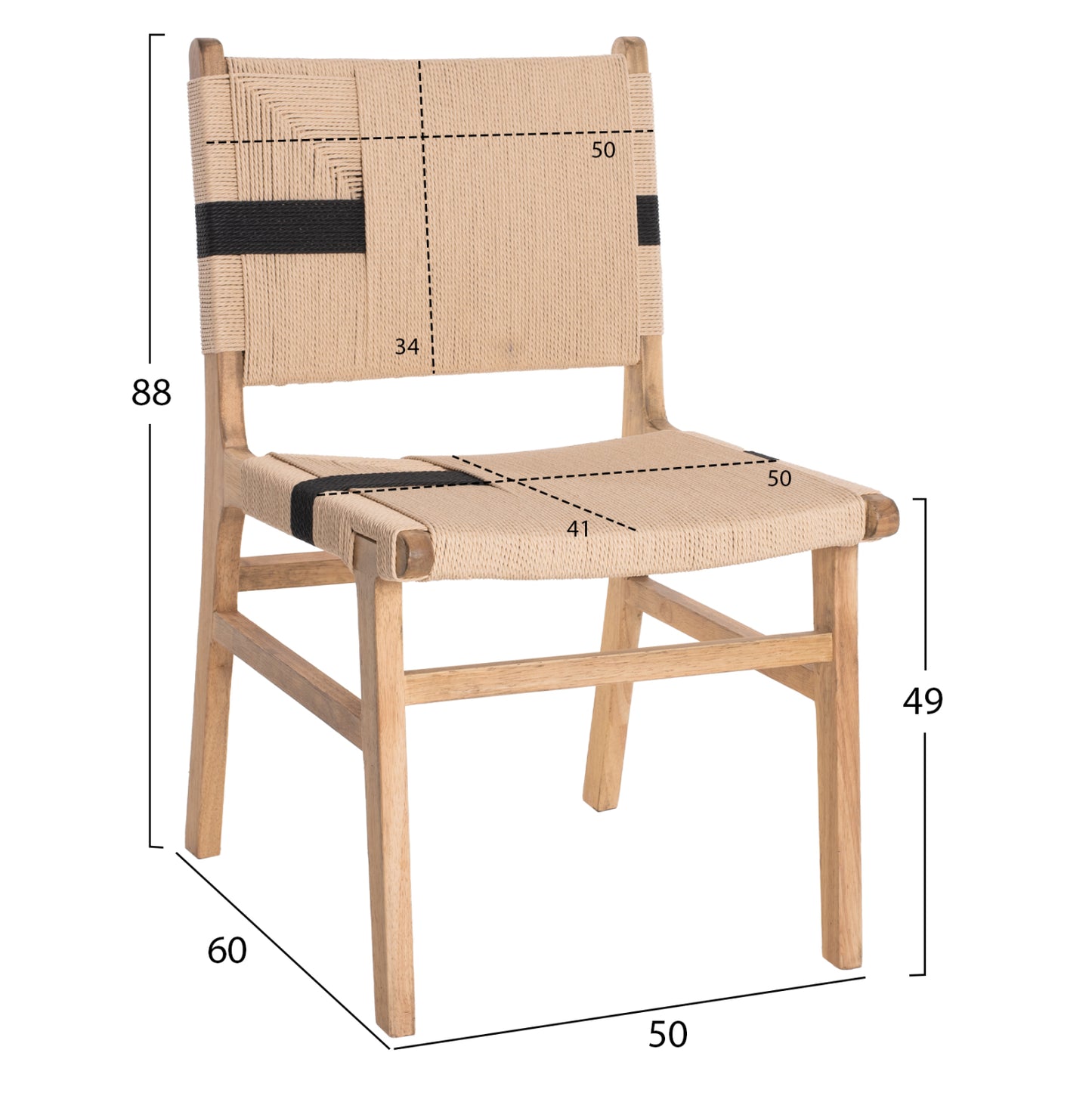 Leisure Chair Rubberwood And Rope In Natural Rustic Color 50x60x88hcm.hm9323.01