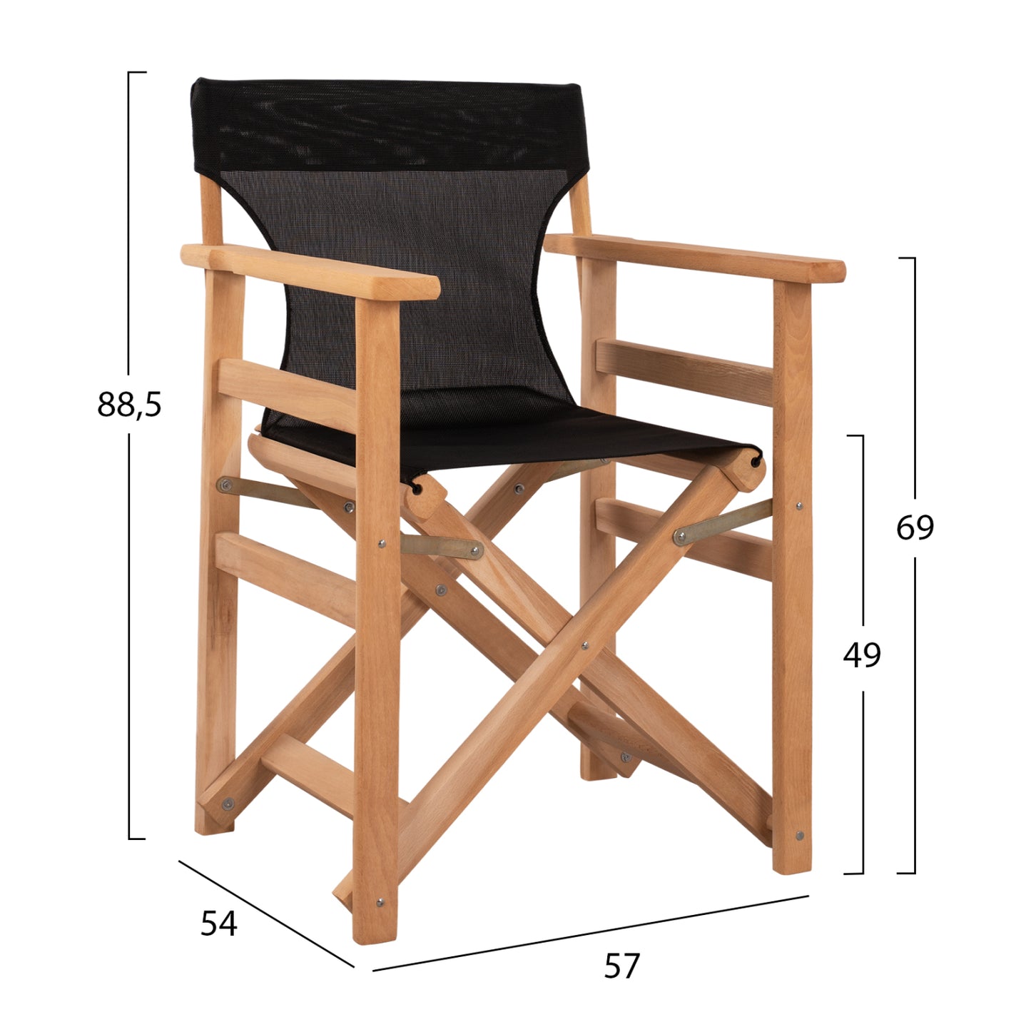 Director's Chair Limnos Impregnated In Natural Color With Black Textline Hm10543.05 57x54x88.5 Cm.