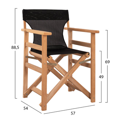 Director's Chair Limnos Impregnated In Natural Color With Black Textline Hm10543.05 57x54x88.5 Cm.