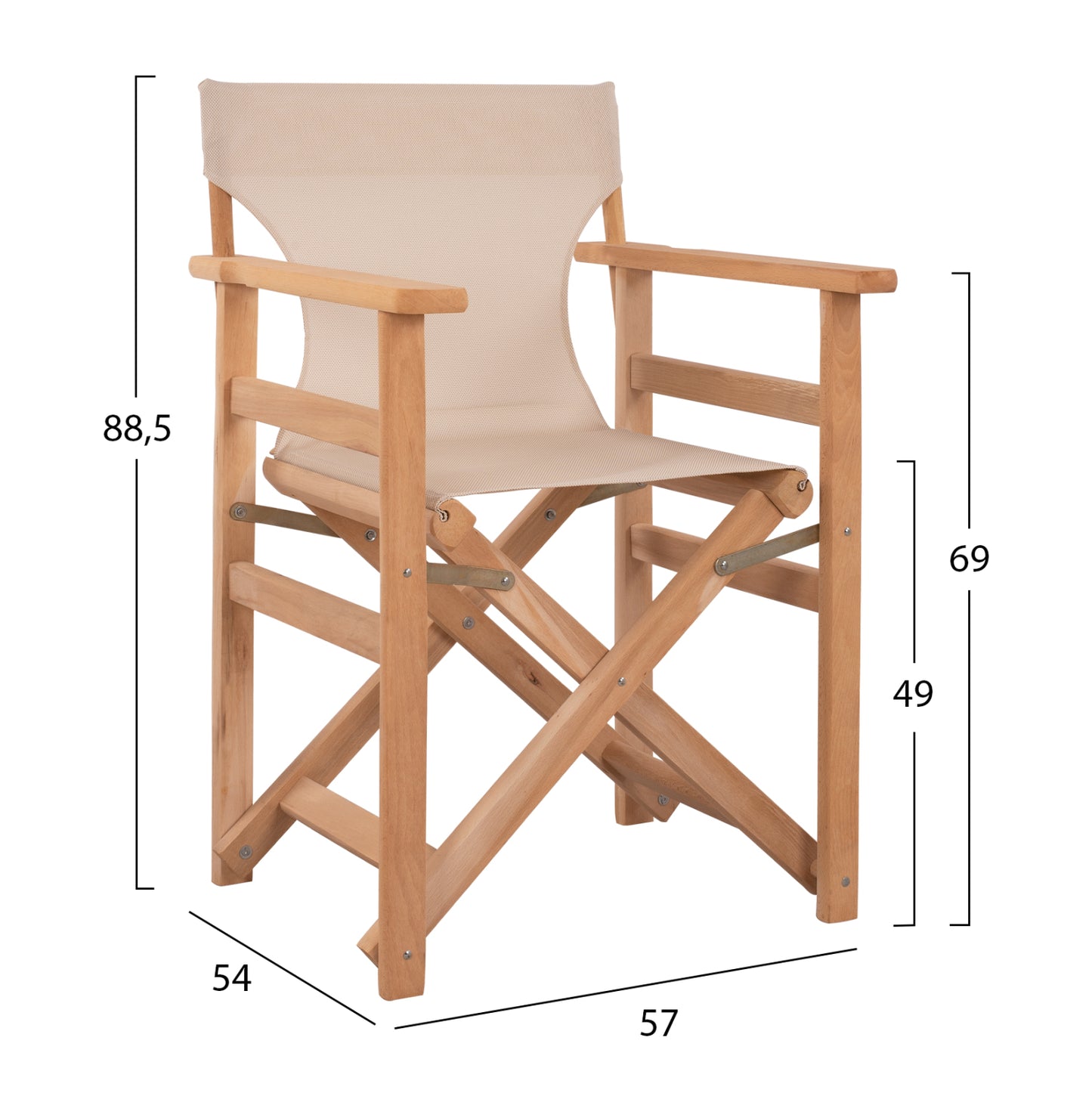 Director's Chair Limnos Impregnated In Natural Color With Cream Textline Hm10543.60 57x54x88.5 Cm.