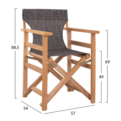 Director's Chair Limnos Natural Impregnation With Grey Textline Hm10543.10 57x54x88.5 Cm.