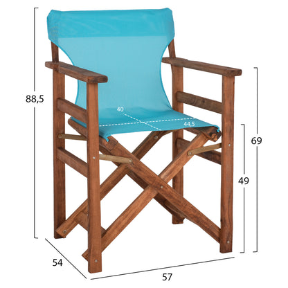 Director's Chair Limnos Hm10368.08 In Walnut Color And Sky Blue Textilene 57x54x88,5hcm.