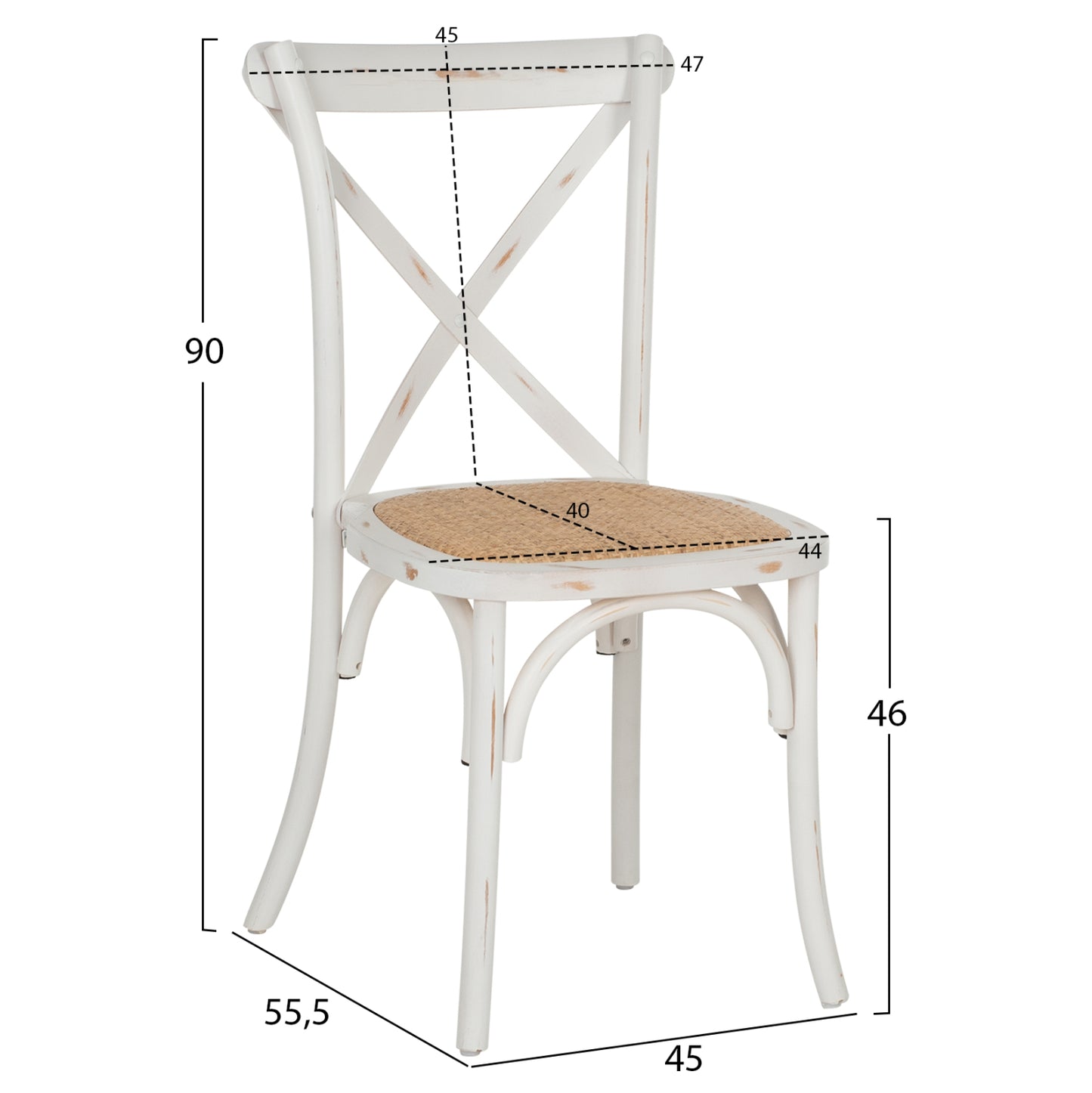 Chair Owen Stackable Wooden From Beech Wood White Wash Color With Crossed Back Hm8575.04 45x55,5x90 Cm