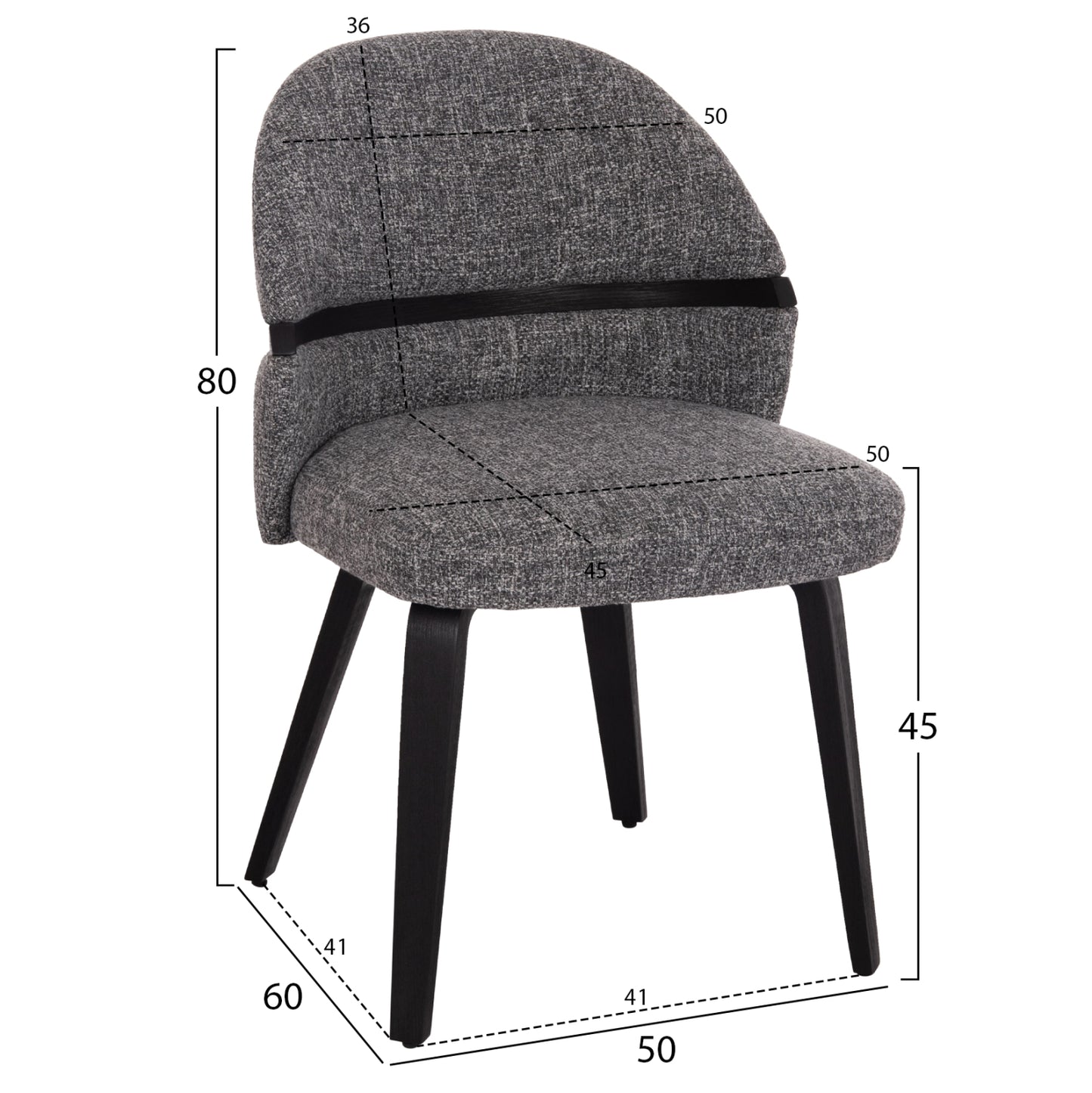 Dining Chair Dekker Hm18249.02 Plywood In Black--fabric In Grey 50x60x80hcm.