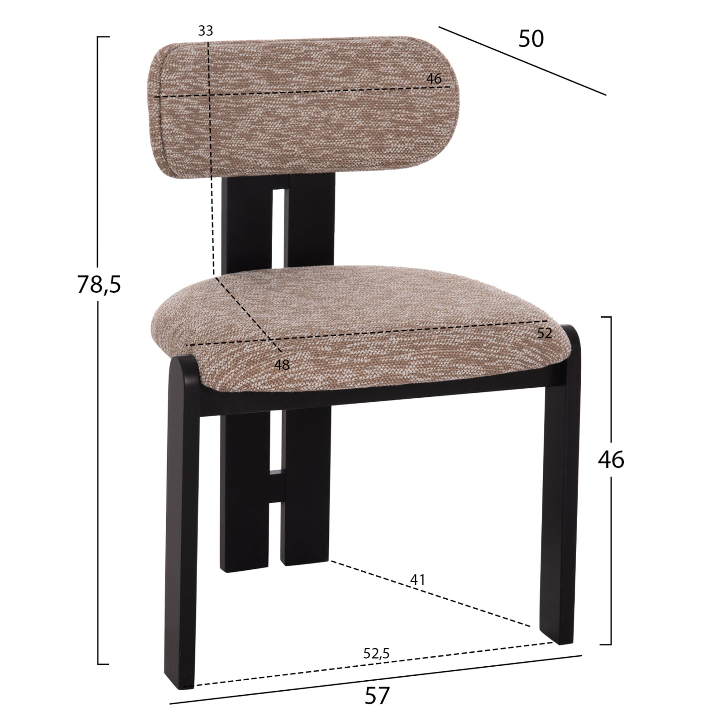 Dining Chair Karvo Hm18252.03 Fabric In Brown--wood In Black 57x50x78.5hcm.