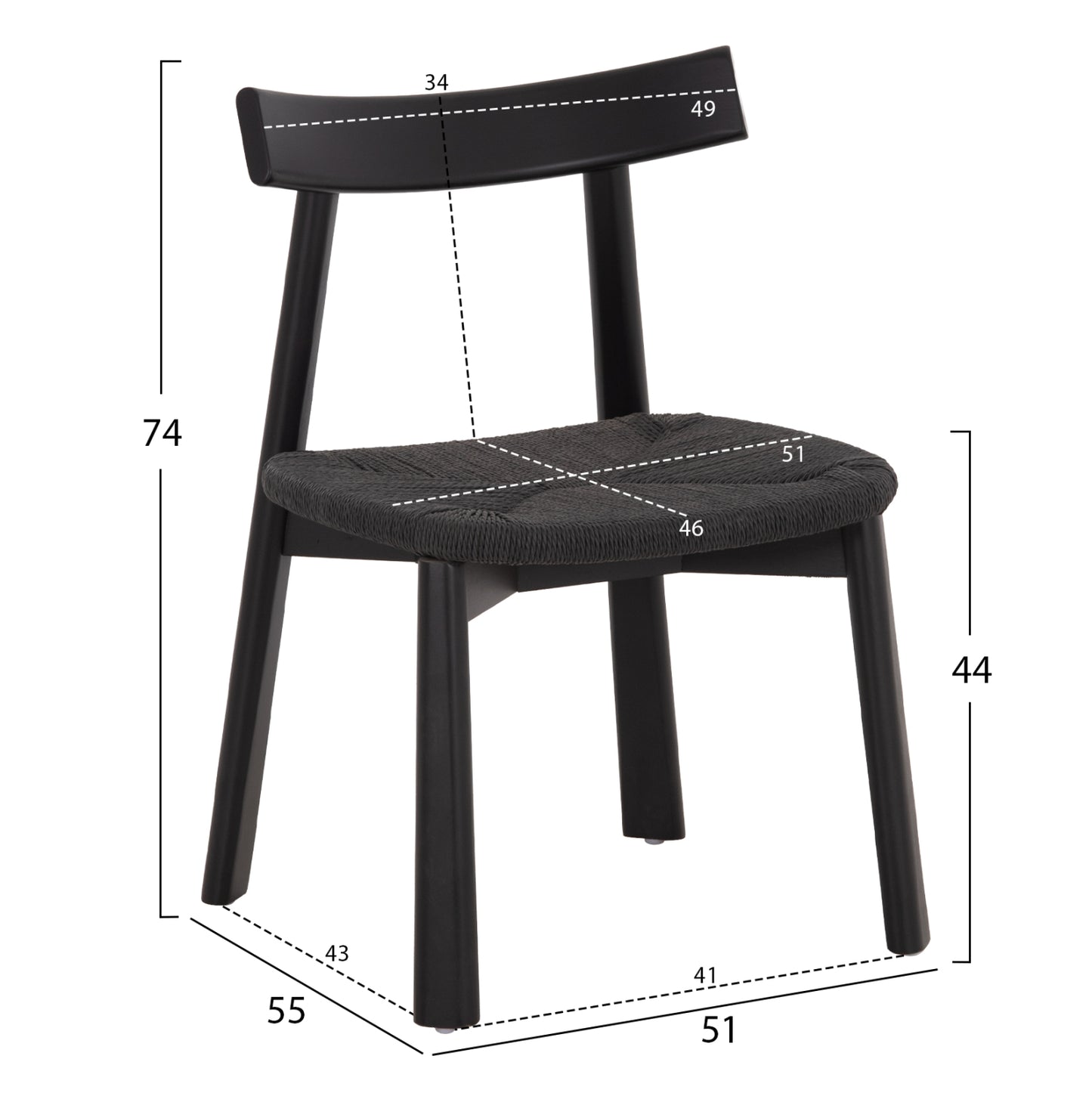 Dining Chair Osorio Hm18335.02 Rubberwood & Rope In Black 51x55x74hcm.