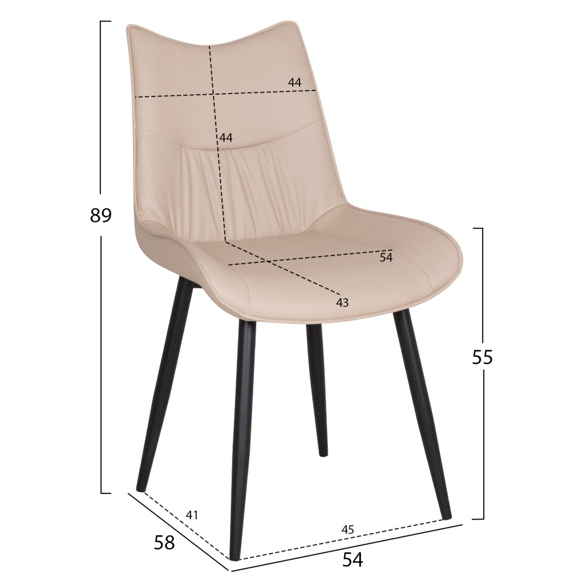 Dining Chair Eisen Hm18422.02 Beige Pu (tortora)--metal Legs In Black 54x58x89hcm.