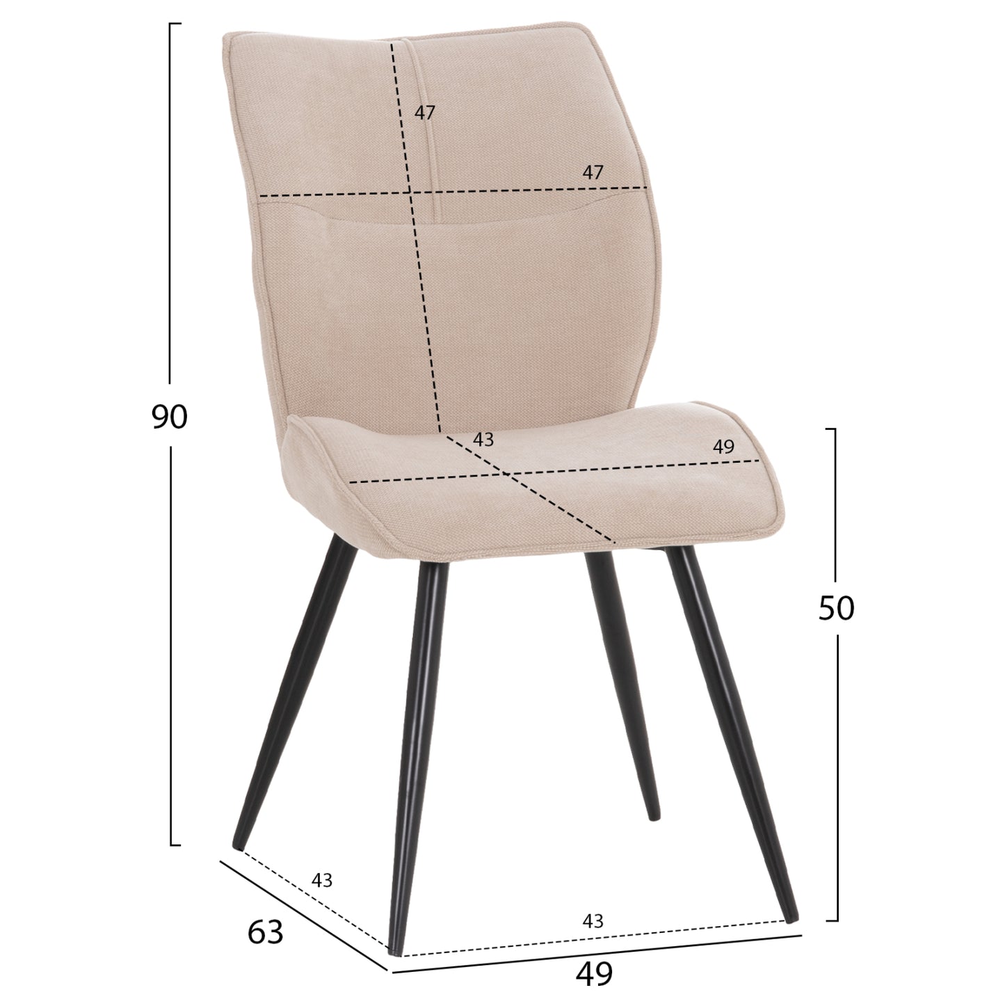 Dining Chair Gaff Hm18425.02 Beige Fabric-metal Black Legs 49x63x90hcm.