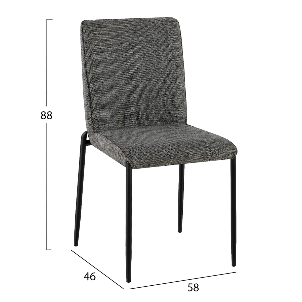 Dining Chair Breto Hm18468.01 Grey Fabric--metal Legs In Black 58x46x88hcm.
