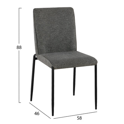 Dining Chair Breto Hm18468.01 Grey Fabric--metal Legs In Black 58x46x88hcm.