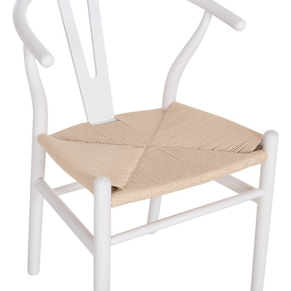 Dining Chair Brave Hm8695.14 Beech Wood In White-rope In Beige 54x53x75hcm