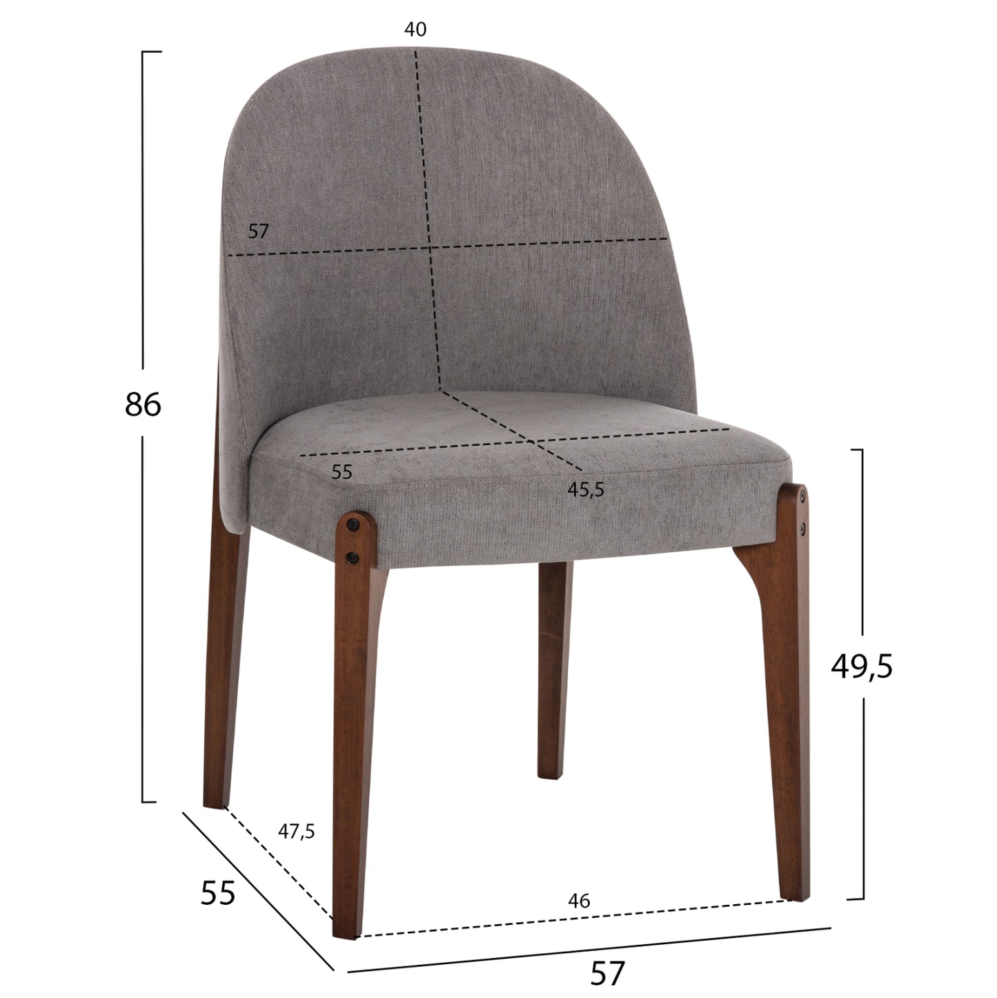 Dining Chair Rammer Hm9744.01 Rubberwood In Walnut-grey Fabric 57x55x86hcm.