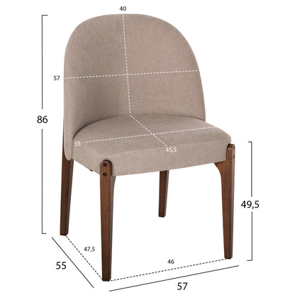 Dining Chair Rammer Hm9744.02 Rubberwood In Walnut-ecru Fabric 57x55x86hcm.