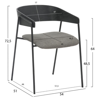 Dining Chair Korin Hm9975.02 Metal & Plywood In Black-grey Fabric 54x51x72,5hcm.