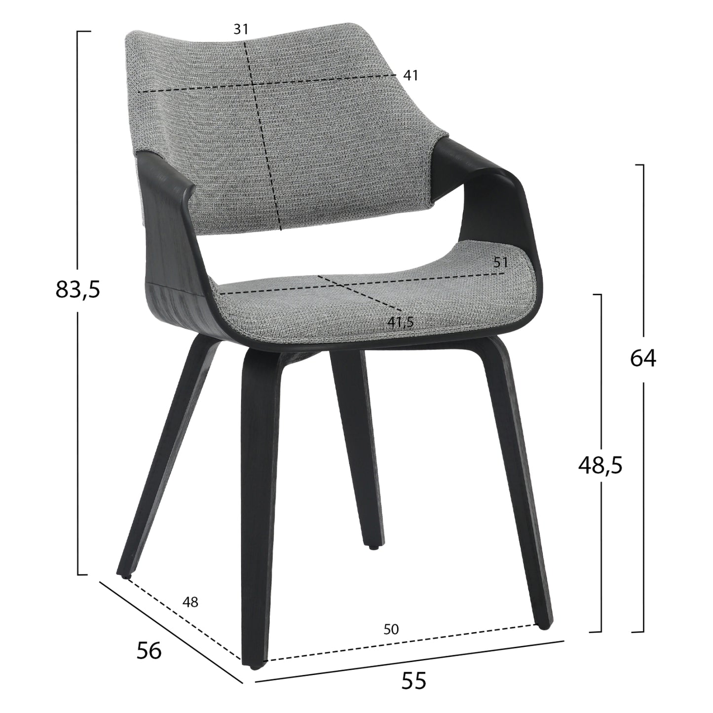 Dining Chair Netto Hm9976.02 Plywood Frame In Brushed Black-grey Fabric 55x56x83,5hcm.