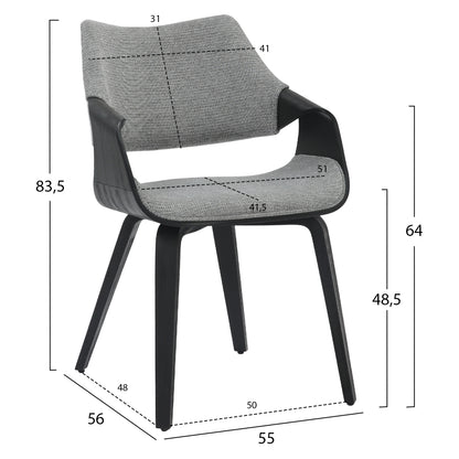Dining Chair Netto Hm9976.02 Plywood Frame In Brushed Black-grey Fabric 55x56x83,5hcm.