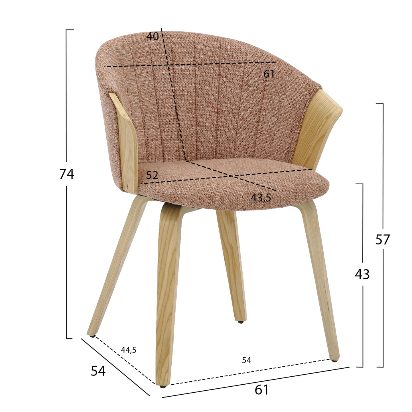Dining Chair Jesper Hm9977.01 Plywood Frame In Oak-redwood Fabric 61x54x74hcm.