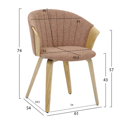 Dining Chair Jesper Hm9977.01 Plywood Frame In Oak-redwood Fabric 61x54x74hcm.