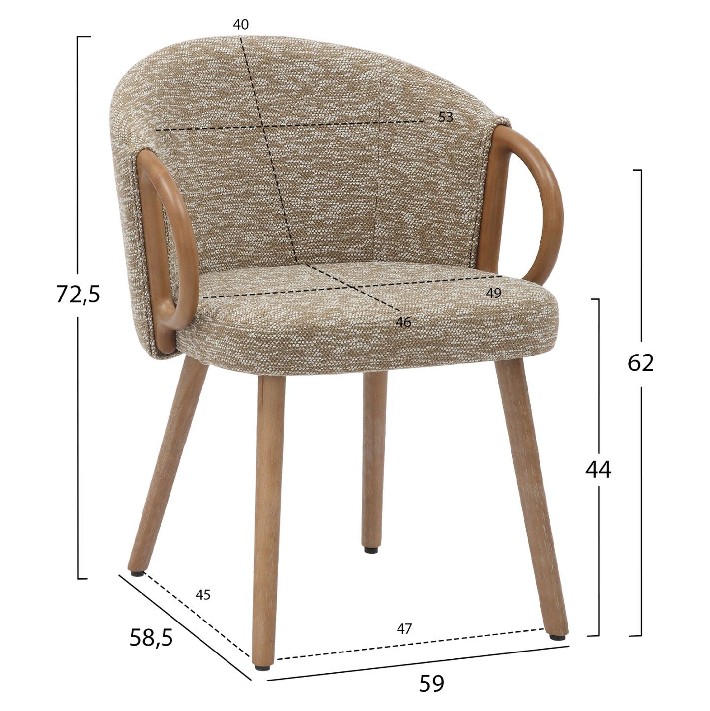 Dining Chair Rig Hm9979.01 Beech Wood Legs In Whitewash-beige Fabric 59x58,5x72,5hcm.
