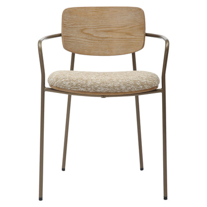 Dining Chair Vikki Hm9980.01 Metal In Antique Copper-white Wash Plywood-beige Fabric 54x54x75,5hcm.