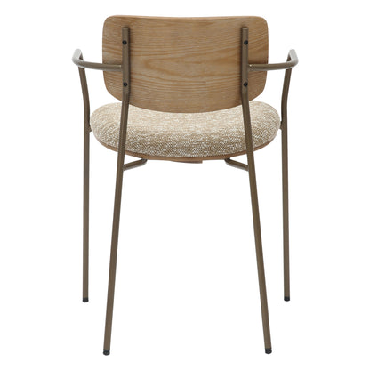 Dining Chair Vikki Hm9980.01 Metal In Antique Copper-white Wash Plywood-beige Fabric 54x54x75,5hcm.