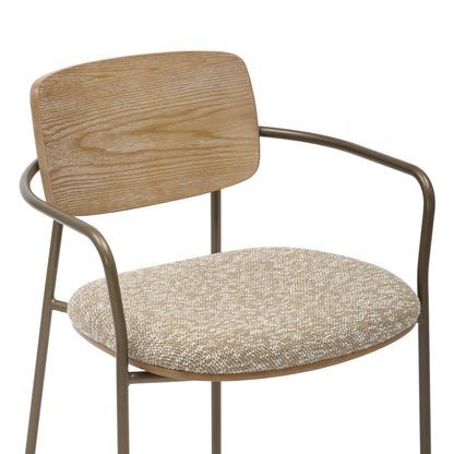 Dining Chair Vikki Hm9980.01 Metal In Antique Copper-white Wash Plywood-beige Fabric 54x54x75,5hcm.