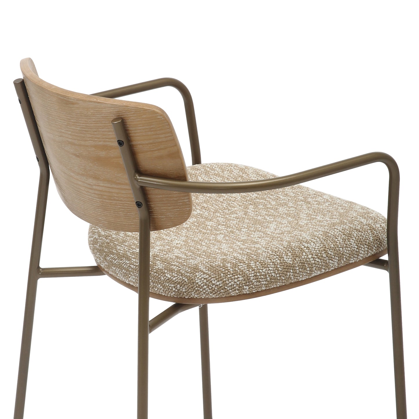 Dining Chair Vikki Hm9980.01 Metal In Antique Copper-white Wash Plywood-beige Fabric 54x54x75,5hcm.