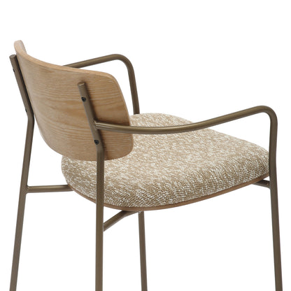 Dining Chair Vikki Hm9980.01 Metal In Antique Copper-white Wash Plywood-beige Fabric 54x54x75,5hcm.