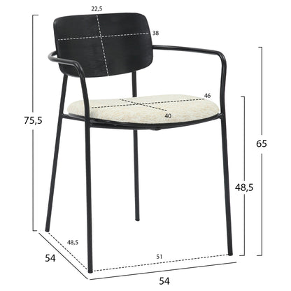 Dining Chair Vikki Hm9980.02 Metal & Plywood In Black-ecru Fabric 54x54x75,5hcm.