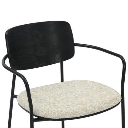 Dining Chair Vikki Hm9980.02 Metal & Plywood In Black-ecru Fabric 54x54x75,5hcm.