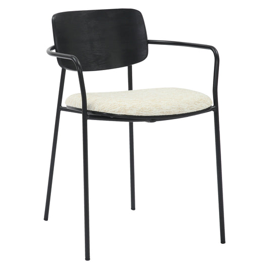 Dining Chair Vikki Hm9980.02 Metal & Plywood In Black-ecru Fabric 54x54x75,5hcm.