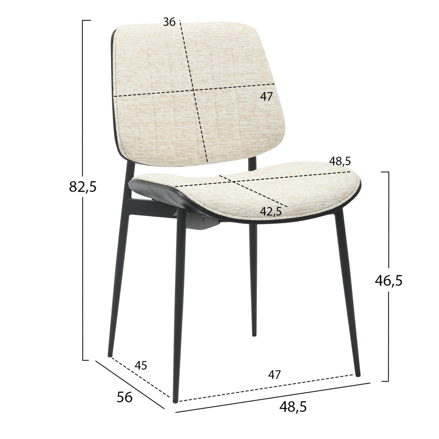 Dining Chair Conti Hm9983.02 Black Metal & Plywood-ecru Fabric 48,5x56x82,5hcm.