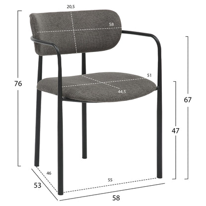 Dining Chair Kritter Hm9994.02 Black Metal-dark Grey Fabric 58x53x76hcm.