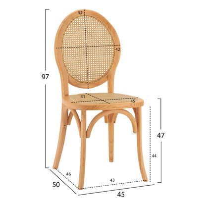 Wooden Chair With Oval Back And Rattan In Natural Color Hm8745.01 45x50x97