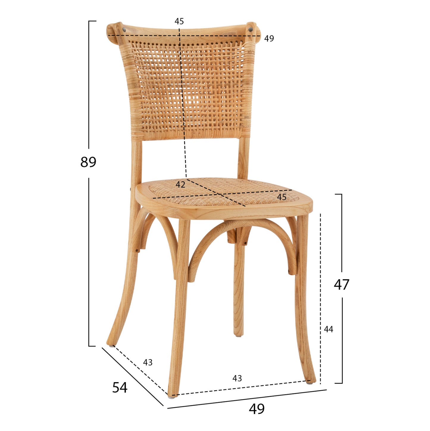 Wooden Chair With Rattan In Natural Shade Hm8752.01 49x54x89cm