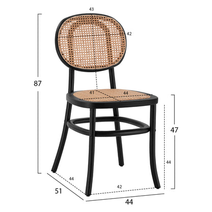 Wooden Chair With Rattan In Black Color Hm8747 44x51x87cm