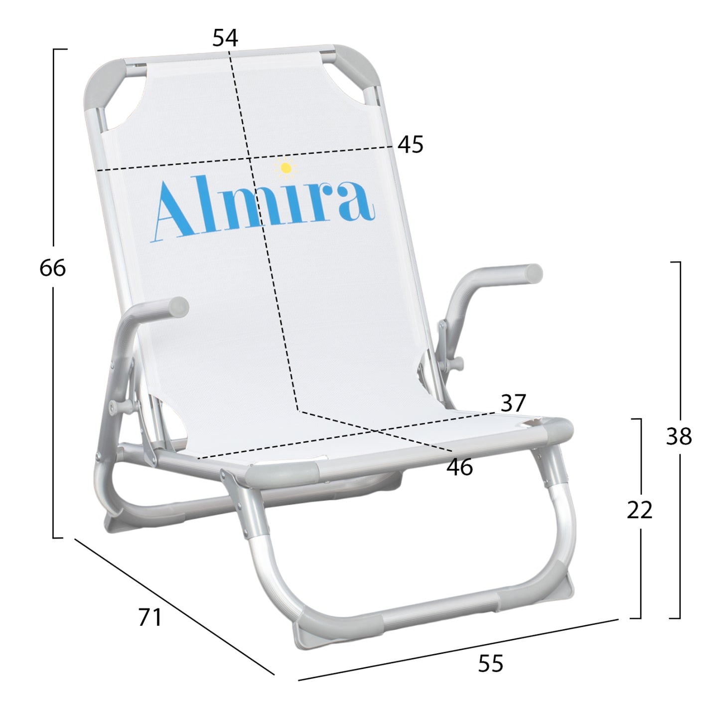 Beach Chair Heavy Duty Aluminum Almira Hm5053.03 White Textilene--high Backrest 55x71x66hcm