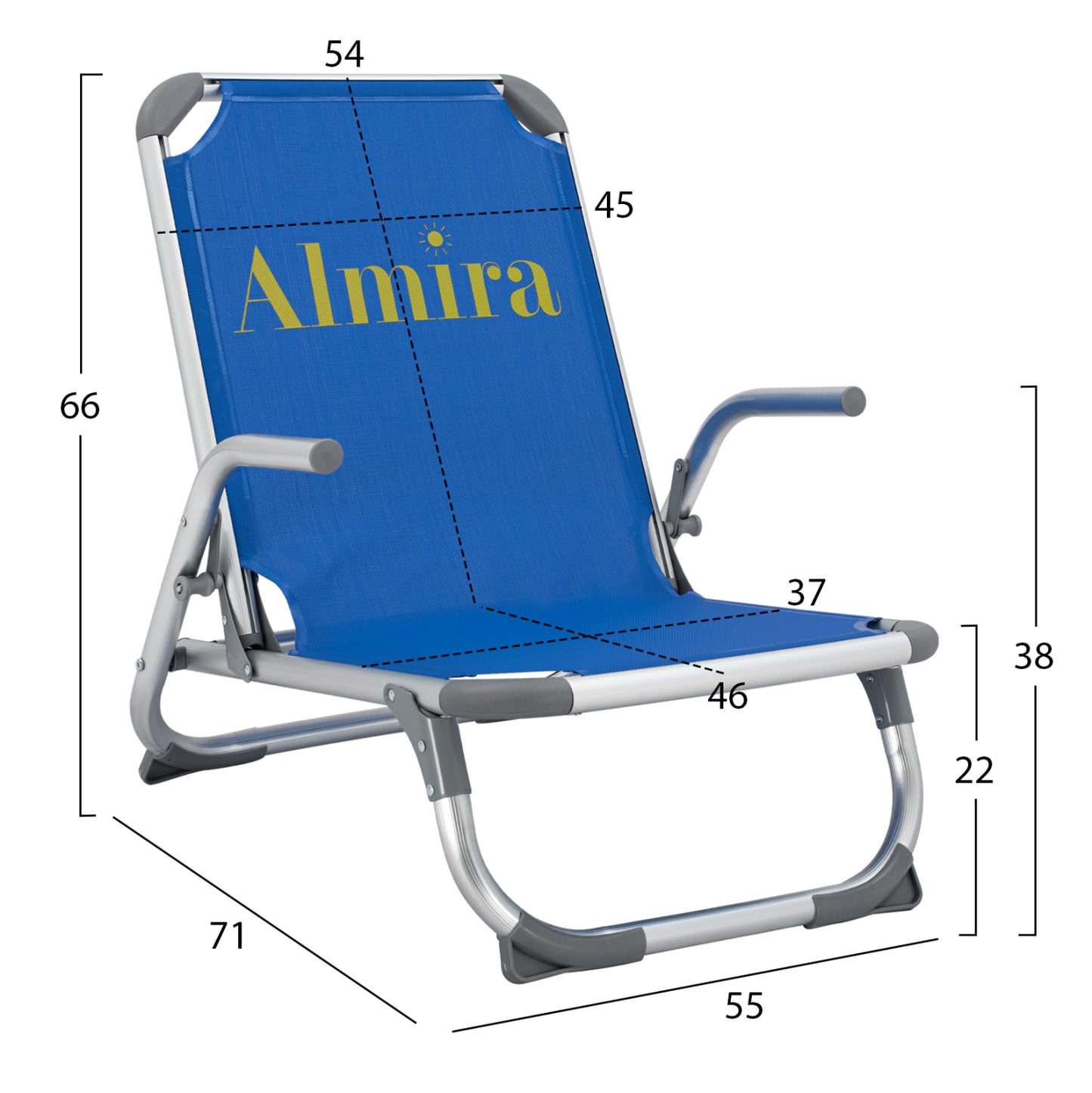 Beach Chair Heavy Duty Aluminum Almira Hm5053.01 Blue Textilene--high Backrest 55x71x66hcm