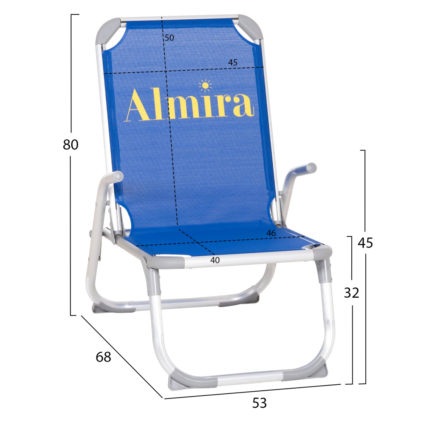 Raised Beach Chair Heavy Duty Aluminum Almira Hm6431.01 Blue Textilene 53x68x80hcm