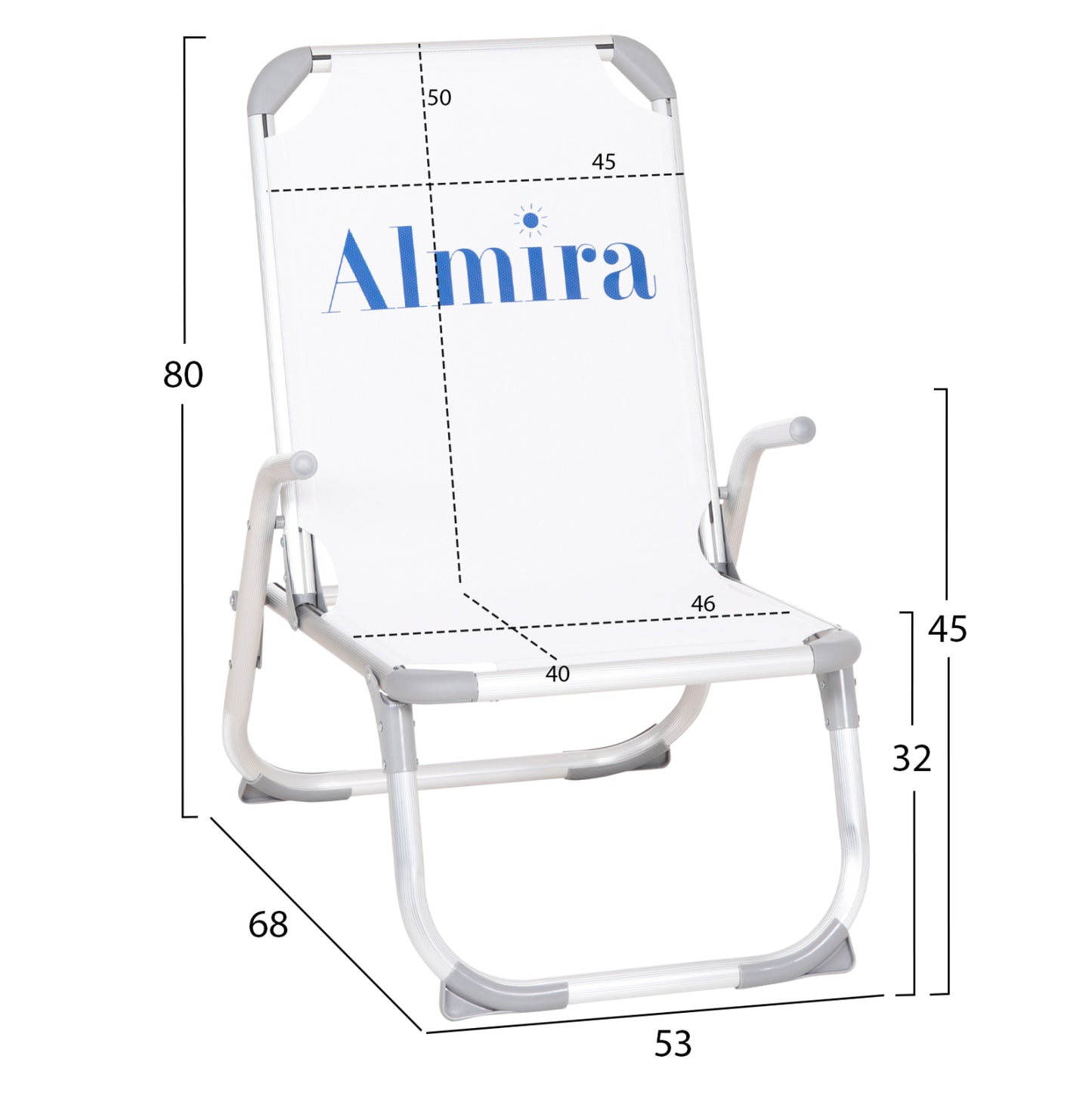 Raised Beach Chair Heavy Duty Aluminum Almira Hm6431.03 White Textilene 53x68x80hcm