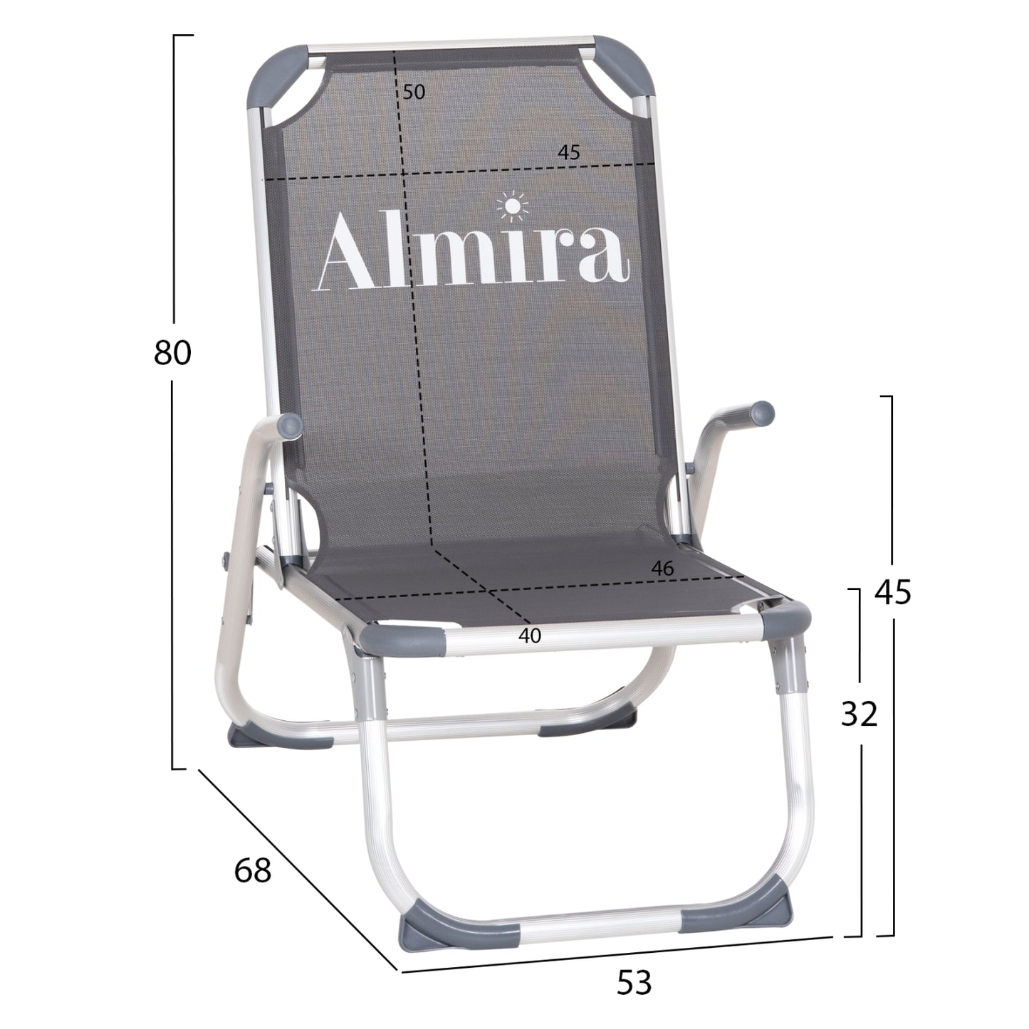 Raised Beach Chair Heavy Duty Aluminum Almira Hm6431.10 Grey Textilene 53x68x80hcm
