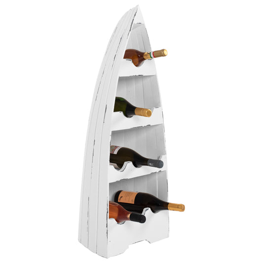 Bottle Rack Vertical Boat Shape 10 Places Mahogany Wood Hm9493 36x26x92,5h Cm