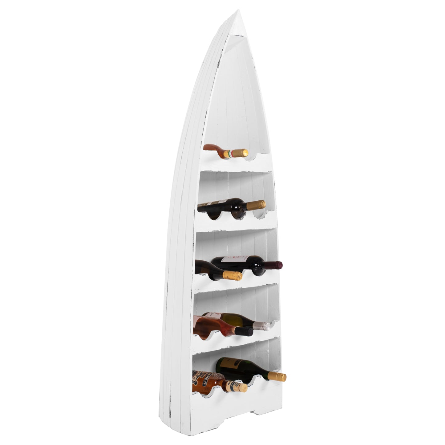 Bottle Rack Vertical 17 Places Boat Shape Mahogany Wood Hm9495 46x30x140h Cm.